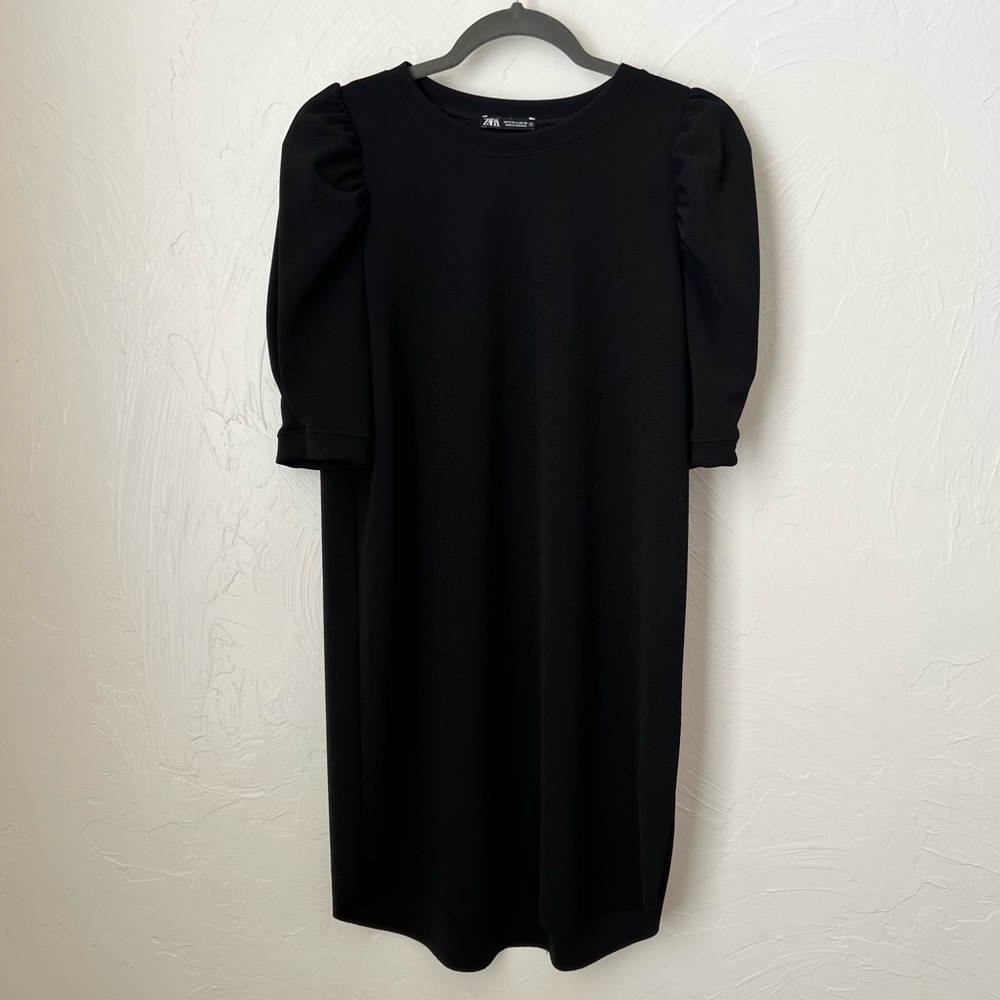 Zara puff sleeve raw hem dress▪️size S